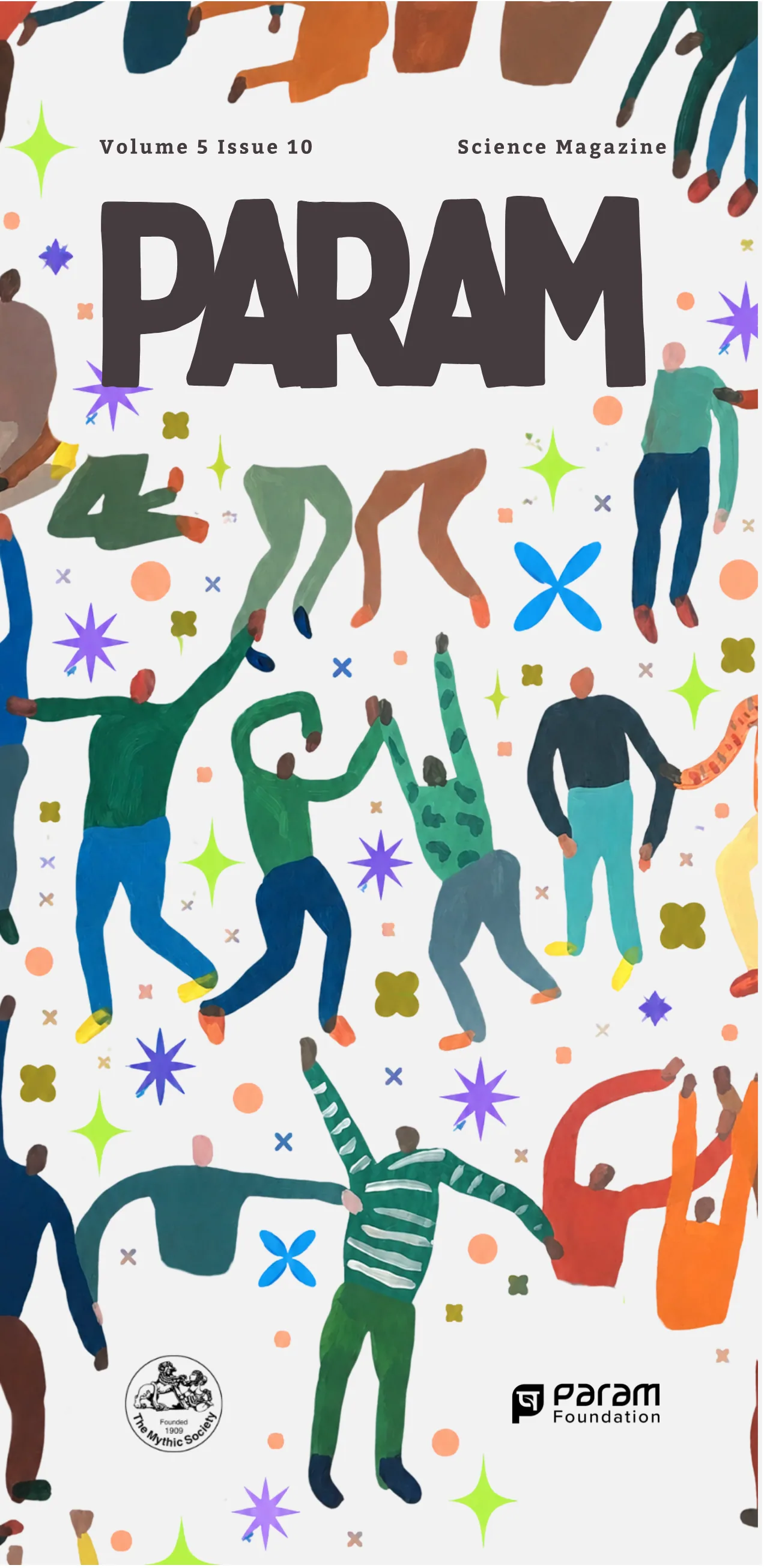 Cover: PARAM, Science Magazine, Volume 5 Issue 10, with painted figures dancing among colourful star motifs.